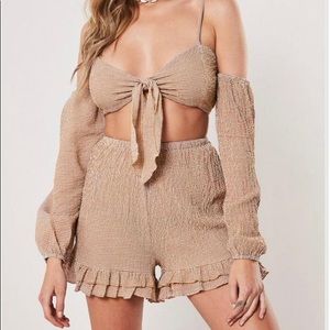 Brown Gingham Print Mini Skirt Crop Top Co Ord Set